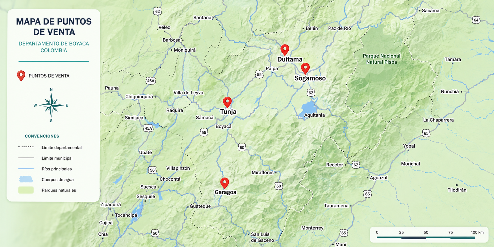Mapa de sedes Central Motosierras en Boyacá